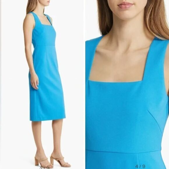 New! BOSS Domeja Square Neck Sheath Dress in Brilliant Blue, US size 10 - Picture 4 of 16